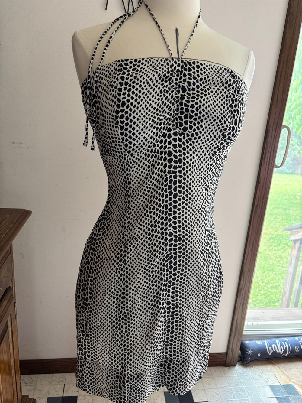 Strapless Black & White Printed Halter Dress